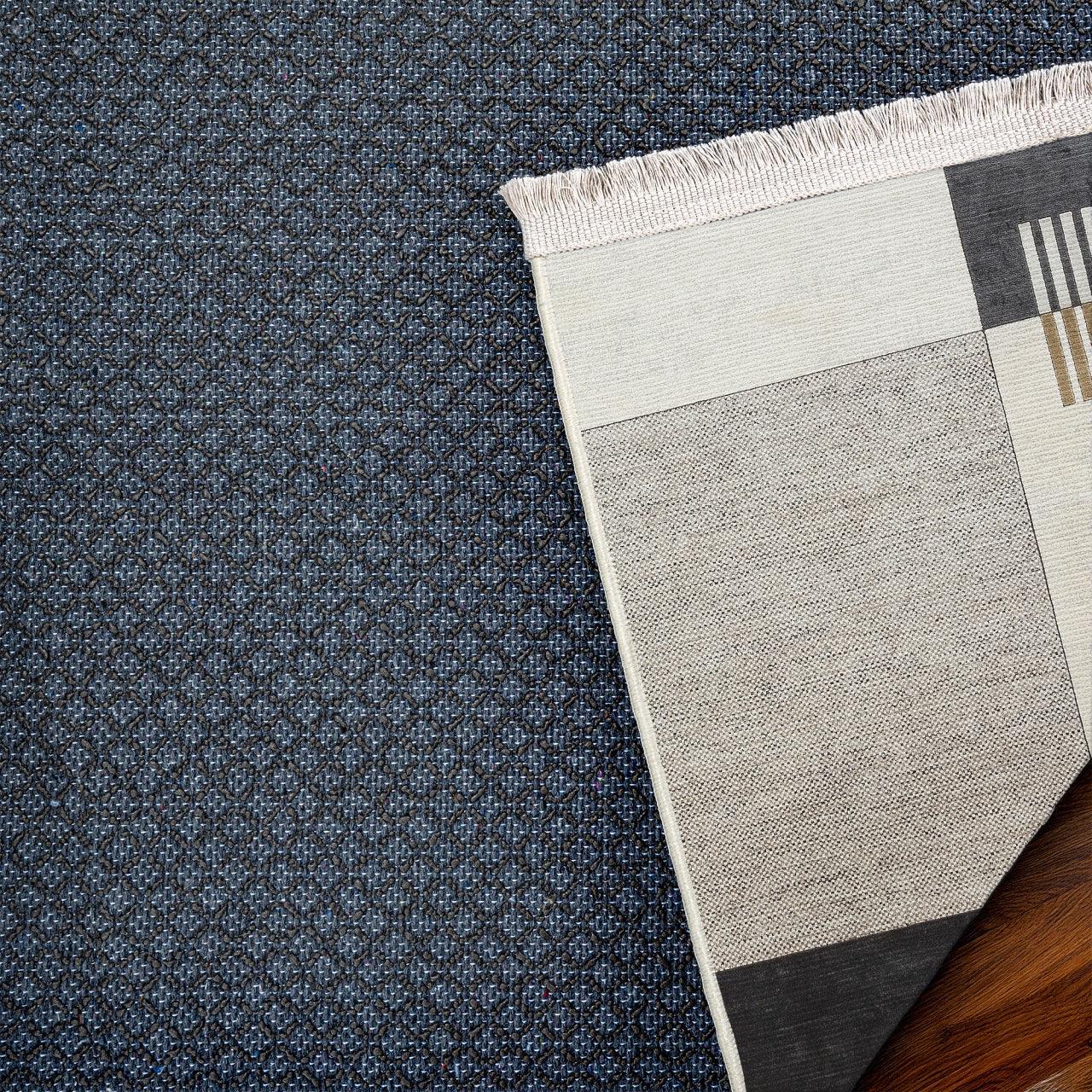 Gri Krem Geometrik Modern Halı - Yıkanabilir - Kaymaz Taban - Pati Dostu