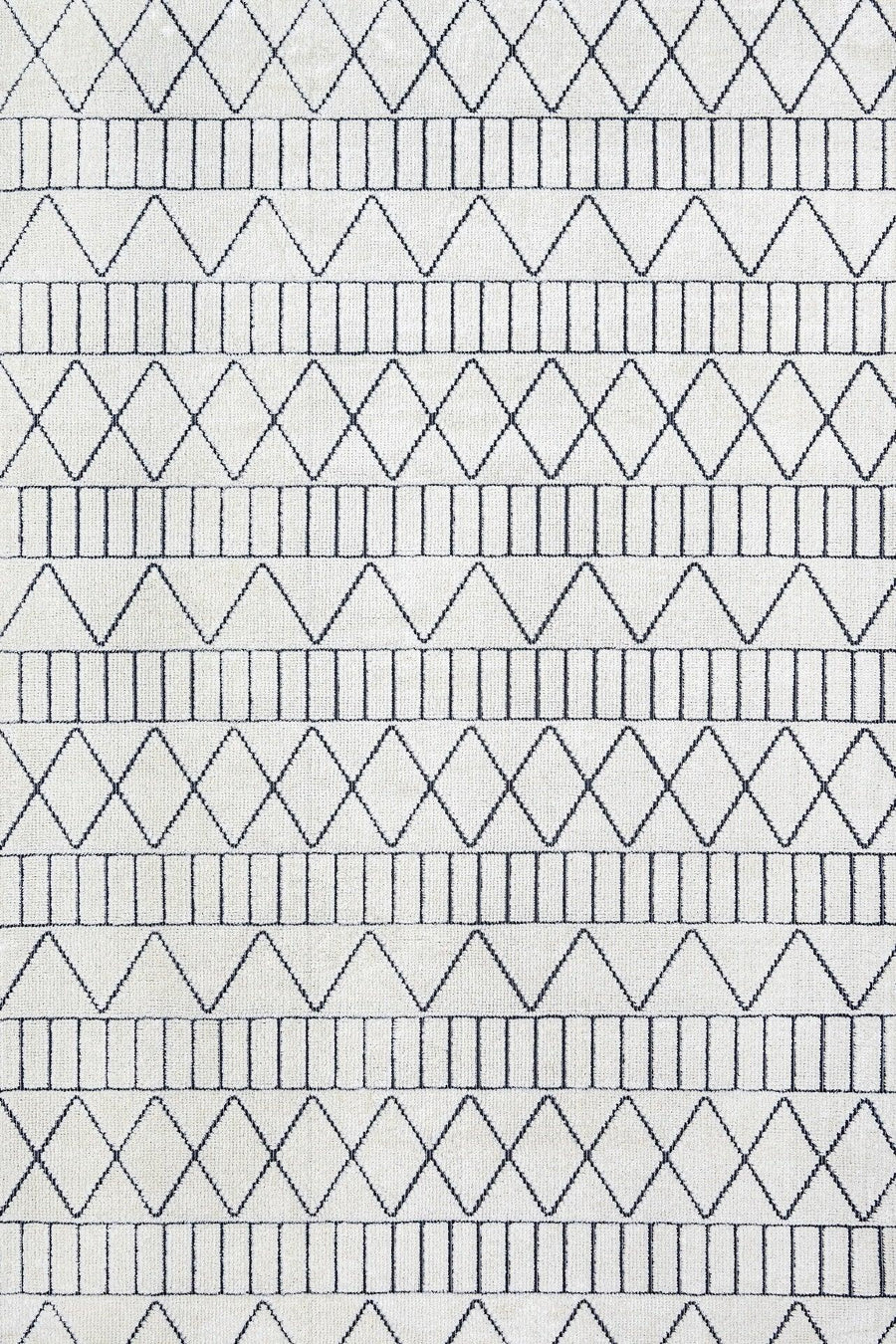 Beyaz Gri Baklava Geometrik Halı - Yıkanabilir - Kaymaz Taban - Pati Dostu