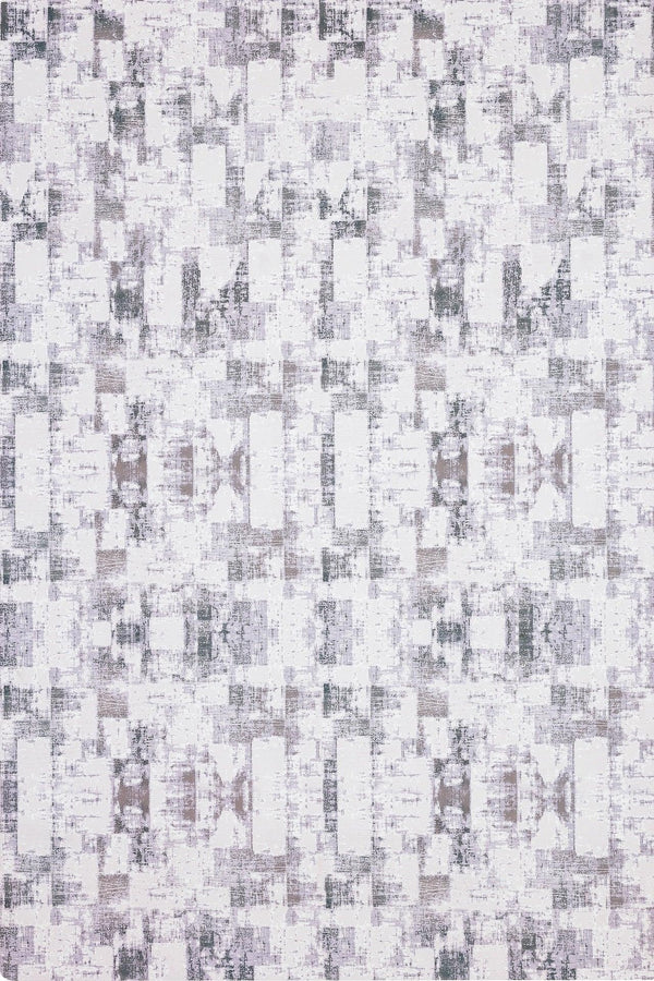 Gri Krem Geometrik Modern Halı - Yıkanabilir - Kaymaz Taban - Pati Dostu