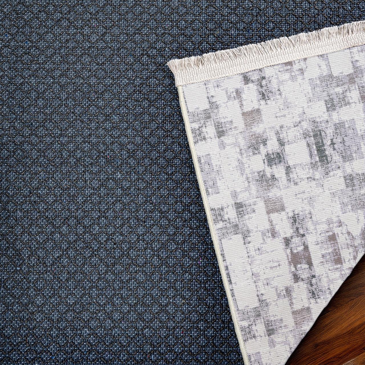 Gri Krem Geometrik Modern Halı - Yıkanabilir - Kaymaz Taban - Pati Dostu