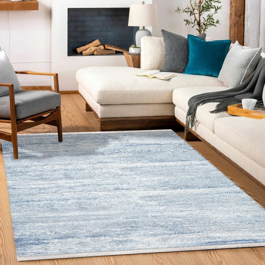 Beyaz Gri Eskitme Modern Halı - Yıkanabilir - Kaymaz Taban - Pati Dostu