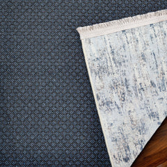 Koyu Mavi Soyut Modern Etnik Desenli Halı  | Makinada Yıkanabilir | Hav Toz Vermez | Leke Tutmayan | Kaymaz Taban | Dijital Makine Baskı | Salon Yolluk Mutfak Halısı