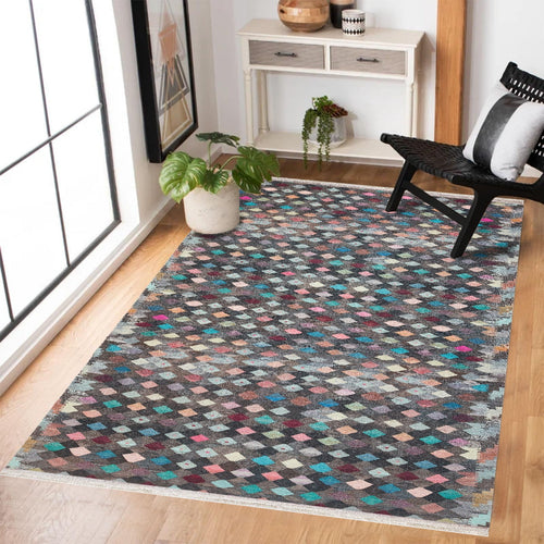 Gri Soyut Modern Etnik Desenli Halı  | Makinada Yıkanabilir | Hav Toz Vermez | Leke Tutmayan | Kaymaz Taban | Dijital Makine Baskı | Salon Yolluk Mutfak Halısı