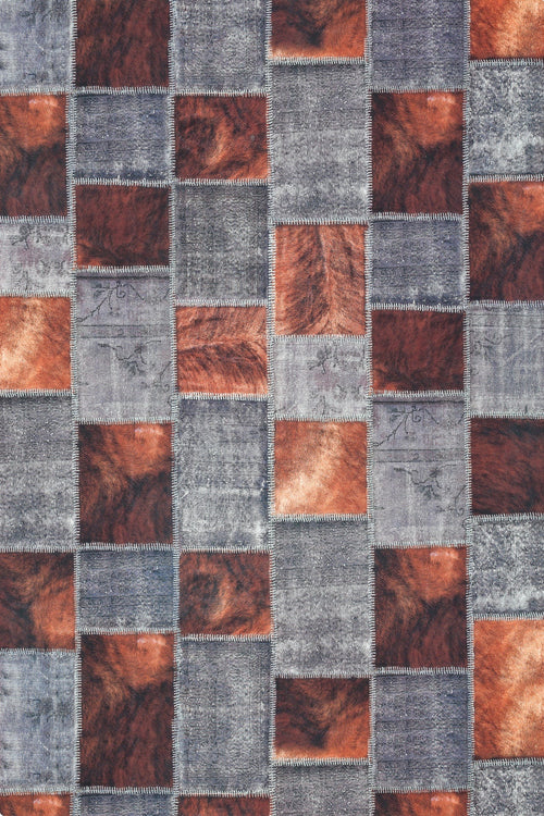 Gri Patchwork Modern Etnik Desenli Halı  | Makinada Yıkanabilir | Hav Toz Vermez | Leke Tutmayan | Kaymaz Taban | Dijital Makine Baskı | Salon Yolluk Mutfak Halısı