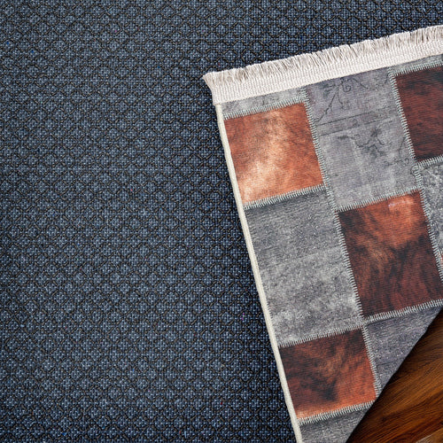 Gri Patchwork Modern Etnik Desenli Halı  | Makinada Yıkanabilir | Hav Toz Vermez | Leke Tutmayan | Kaymaz Taban | Dijital Makine Baskı | Salon Yolluk Mutfak Halısı