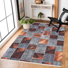 Gri Patchwork Modern Etnik Desenli Halı  | Makinada Yıkanabilir | Hav Toz Vermez | Leke Tutmayan | Kaymaz Taban | Dijital Makine Baskı | Salon Yolluk Mutfak Halısı