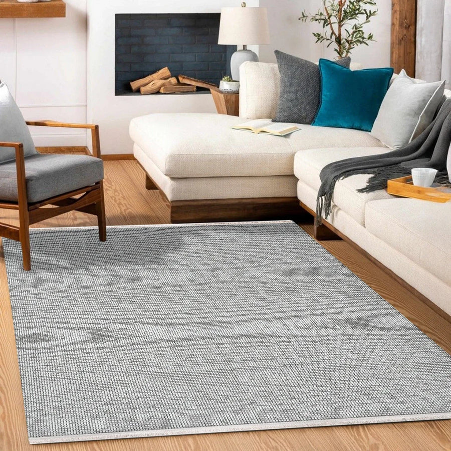 Gri Düz Modern Halı - Yıkanabilir - Kaymaz Taban - Pati Dostu