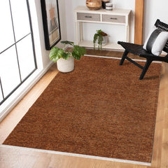 Turuncu Düz Modern Etnik Desenli Halı  | Makinada Yıkanabilir | Hav Toz Vermez | Leke Tutmayan | Kaymaz Taban | Dijital Makine Baskı | Salon Yolluk Mutfak Halısı