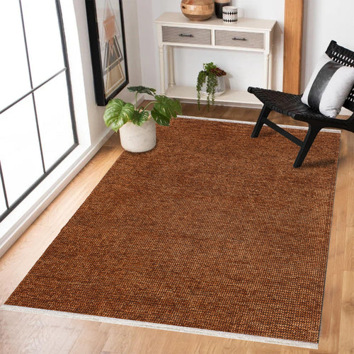 Turuncu Düz Modern Etnik Desenli Halı  | Makinada Yıkanabilir | Hav Toz Vermez | Leke Tutmayan | Kaymaz Taban | Dijital Makine Baskı | Salon Yolluk Mutfak Halısı