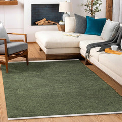 Yeşil Düz Modern Etnik Desenli Halı  | Makinada Yıkanabilir | Hav Toz Vermez | Leke Tutmayan | Kaymaz Taban | Dijital Makine Baskı | Salon Yolluk Mutfak Halısı