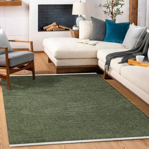 Yeşil Düz Modern Etnik Desenli Halı  | Makinada Yıkanabilir | Hav Toz Vermez | Leke Tutmayan | Kaymaz Taban | Dijital Makine Baskı | Salon Yolluk Mutfak Halısı