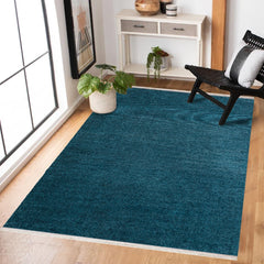 Mavi Düz Modern Etnik Desenli Halı  | Makinada Yıkanabilir | Hav Toz Vermez | Leke Tutmayan | Kaymaz Taban | Dijital Makine Baskı | Salon Yolluk Mutfak Halısı