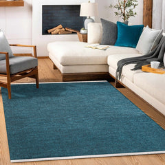 Mavi Düz Modern Etnik Desenli Halı  | Makinada Yıkanabilir | Hav Toz Vermez | Leke Tutmayan | Kaymaz Taban | Dijital Makine Baskı | Salon Yolluk Mutfak Halısı