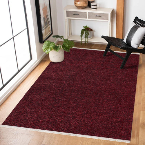 Kırmızı Düz Modern Etnik Desenli Halı  | Makinada Yıkanabilir | Hav Toz Vermez | Leke Tutmayan | Kaymaz Taban | Dijital Makine Baskı | Salon Yolluk Mutfak Halısı