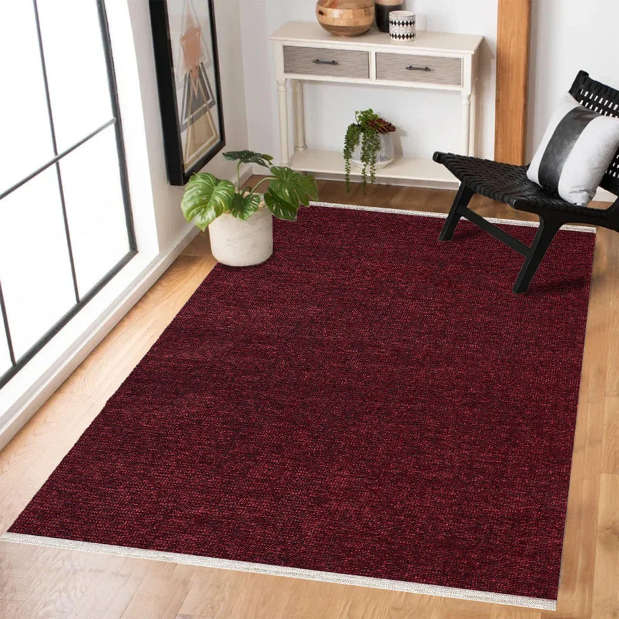 Kırmızı Düz Modern Halı - Yıkanabilir - Kaymaz Taban - Pati Dostu