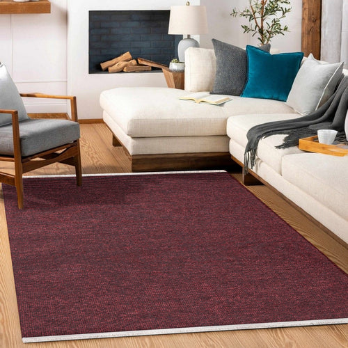 Kırmızı Düz Modern Etnik Desenli Halı  | Makinada Yıkanabilir | Hav Toz Vermez | Leke Tutmayan | Kaymaz Taban | Dijital Makine Baskı | Salon Yolluk Mutfak Halısı