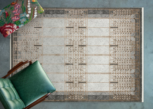 Gri Geometrik Modern Etnik Desenli Halı  | Makinada Yıkanabilir | Hav Toz Vermez | Leke Tutmayan | Kaymaz Taban | Dijital Makine Baskı | Salon Yolluk Mutfak Halısı