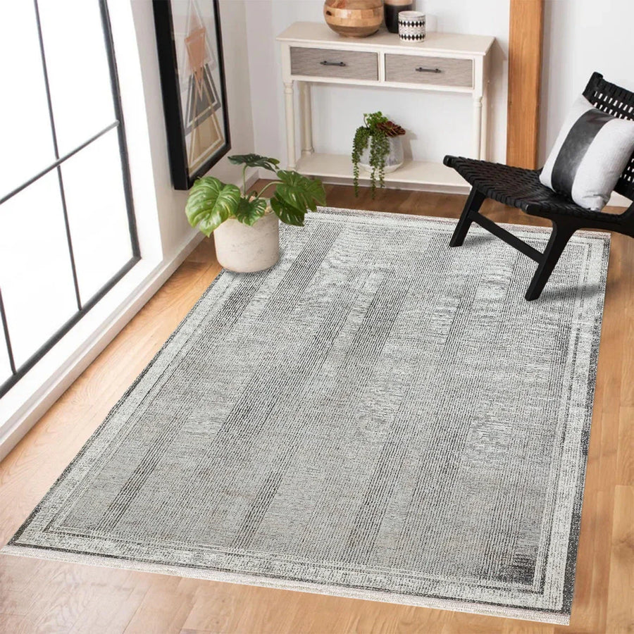 Beyaz Gri Düz Modern Halı - Yıkanabilir - Kaymaz Taban - Pati Dostu