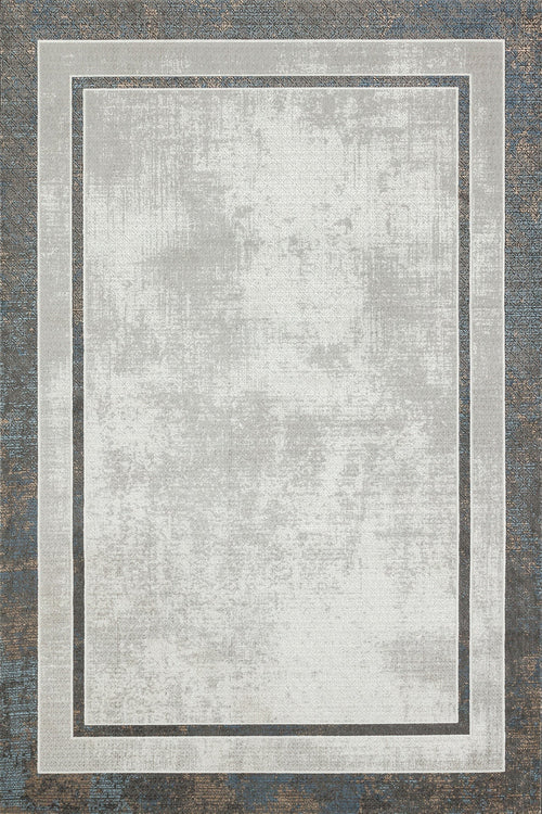 Gri Çerçeveli Modern Etnik Desenli Halı  | Makinada Yıkanabilir | Hav Toz Vermez | Leke Tutmayan | Kaymaz Taban | Dijital Makine Baskı | Salon Yolluk Mutfak Halısı