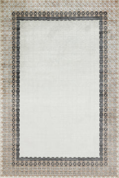 Gri Çerçeveli Modern Etnik Desenli Halı  | Makinada Yıkanabilir | Hav Toz Vermez | Leke Tutmayan | Kaymaz Taban | Dijital Makine Baskı | Salon Yolluk Mutfak Halısı