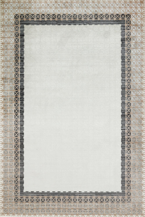 Gri Çerçeveli Modern Etnik Desenli Halı  | Makinada Yıkanabilir | Hav Toz Vermez | Leke Tutmayan | Kaymaz Taban | Dijital Makine Baskı | Salon Yolluk Mutfak Halısı