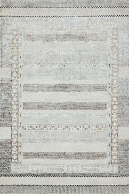 Gri Soyut Modern Etnik Desenli Halı  | Makinada Yıkanabilir | Hav Toz Vermez | Leke Tutmayan | Kaymaz Taban | Dijital Makine Baskı | Salon Yolluk Mutfak Halısı