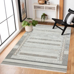 Gri Soyut Modern Etnik Desenli Halı  | Makinada Yıkanabilir | Hav Toz Vermez | Leke Tutmayan | Kaymaz Taban | Dijital Makine Baskı | Salon Yolluk Mutfak Halısı