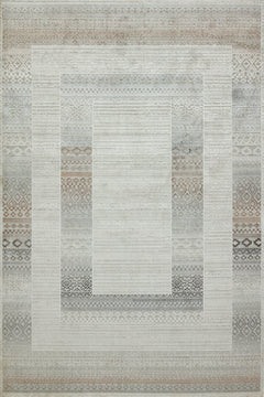 Krem Soyut Modern Etnik Desenli Halı  | Makinada Yıkanabilir | Hav Toz Vermez | Leke Tutmayan | Kaymaz Taban | Dijital Makine Baskı | Salon Yolluk Mutfak Halısı