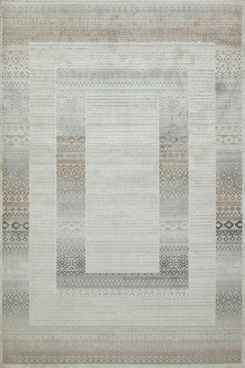 Krem Soyut Modern Etnik Desenli Halı  | Makinada Yıkanabilir | Hav Toz Vermez | Leke Tutmayan | Kaymaz Taban | Dijital Makine Baskı | Salon Yolluk Mutfak Halısı