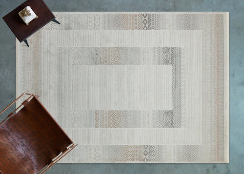 Krem Soyut Modern Etnik Desenli Halı  | Makinada Yıkanabilir | Hav Toz Vermez | Leke Tutmayan | Kaymaz Taban | Dijital Makine Baskı | Salon Yolluk Mutfak Halısı