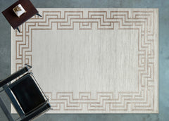 Kahverengi Çerçeveli Modern Etnik Desenli Halı  | Makinada Yıkanabilir | Hav Toz Vermez | Leke Tutmayan | Kaymaz Taban | Dijital Makine Baskı | Salon Yolluk Mutfak Halısı