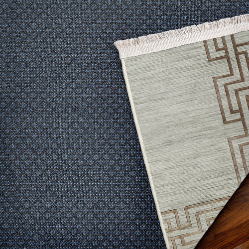 Kahverengi Çerçeveli Modern Etnik Desenli Halı  | Makinada Yıkanabilir | Hav Toz Vermez | Leke Tutmayan | Kaymaz Taban | Dijital Makine Baskı | Salon Yolluk Mutfak Halısı