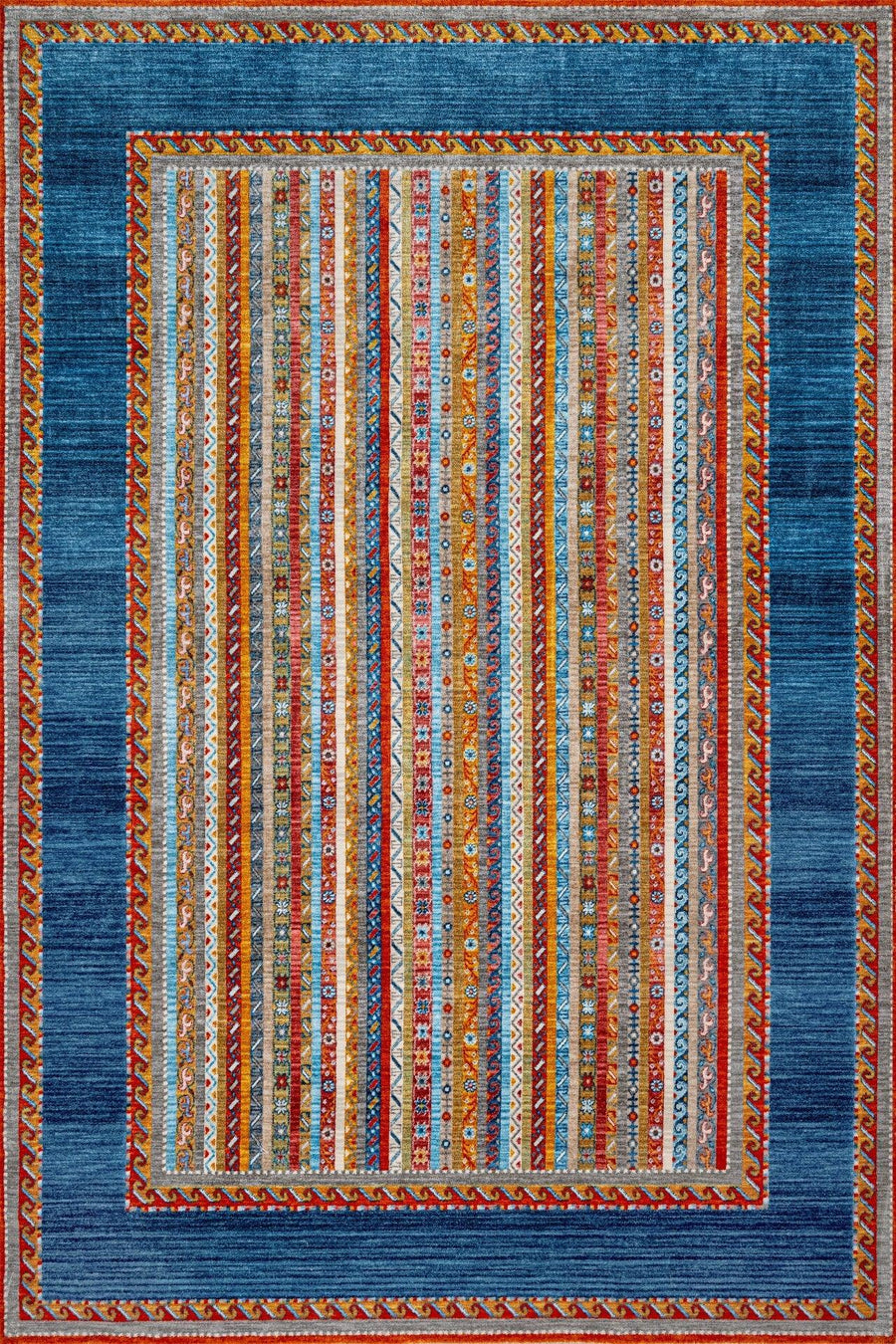 Bej Kırmızı Bohem Etnik Halı - Yıkanabilir - Kaymaz Taban - Pati Dostu