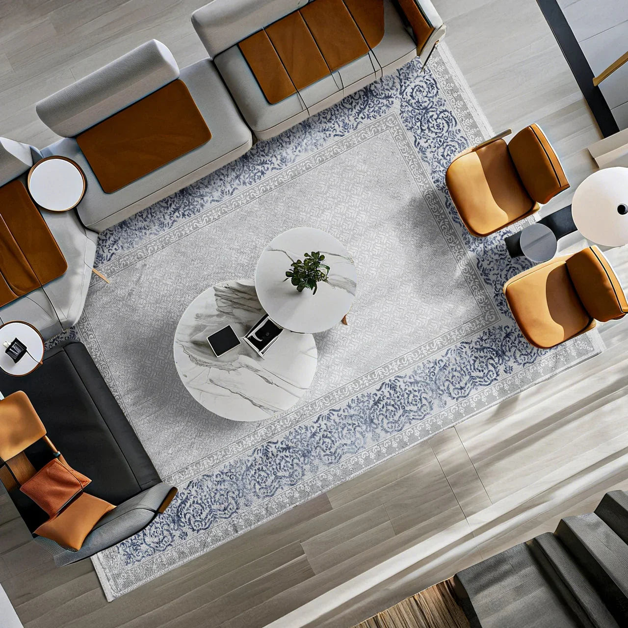 Beyaz Gri Bordürlü Minimalist Halı - Yıkanabilir - Kaymaz Taban - Pati Dostu