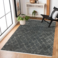 Antrasit Geometrik Modern Etnik Desenli Halı  | Makinada Yıkanabilir | Hav Toz Vermez | Leke Tutmayan | Kaymaz Taban | Dijital Makine Baskı | Salon Yolluk Mutfak Halısı