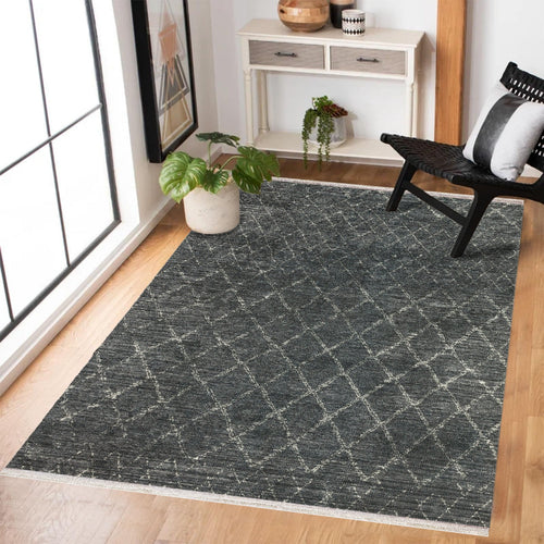 Antrasit Geometrik Modern Etnik Desenli Halı  | Makinada Yıkanabilir | Hav Toz Vermez | Leke Tutmayan | Kaymaz Taban | Dijital Makine Baskı | Salon Yolluk Mutfak Halısı