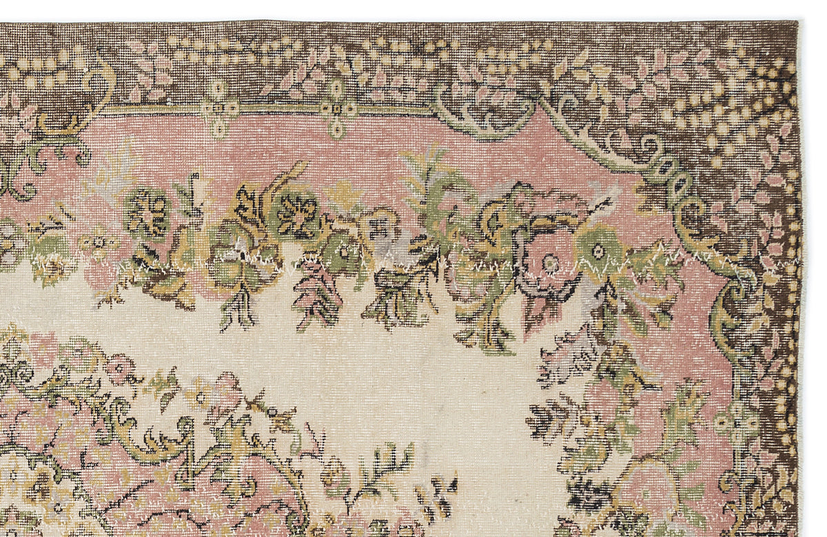 Tirena Bej ve Pembe Madalyon Desenli El Dokuma Halı 174x281 cm – detay görünümü