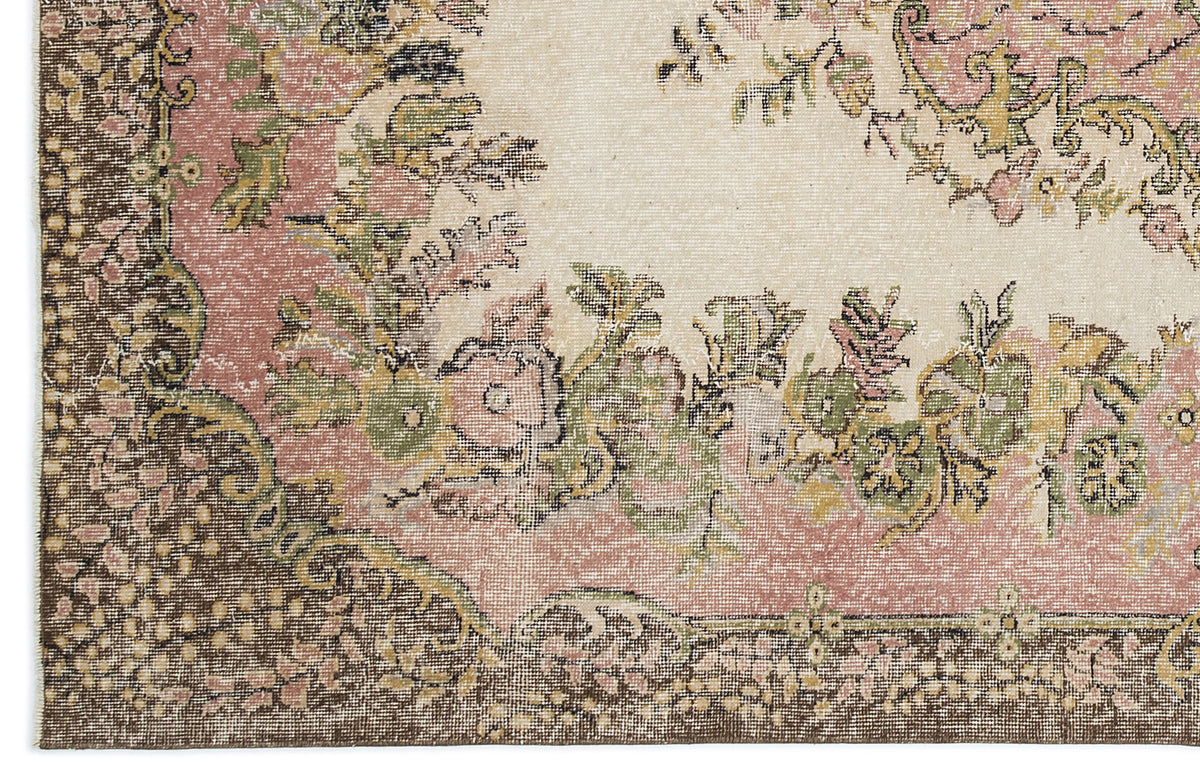 Tirena Bej ve Pembe Madalyon Desenli El Dokuma Halı 174x281 cm – detay görünümü