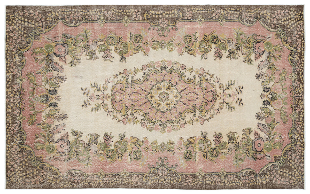 Tirena Bej ve Pembe Madalyon Desenli El Dokuma Halı 174x281 cm