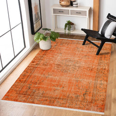 Turuncu Göbekli Modern Etnik Desenli Halı  | Makinada Yıkanabilir | Hav Toz Vermez | Leke Tutmayan | Kaymaz Taban | Dijital Makine Baskı | Salon Yolluk Mutfak Halısı