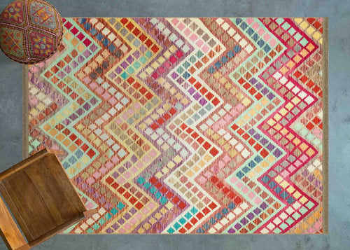 Renkli Geometrik Modern Etnik Desenli Halı  | Makinada Yıkanabilir | Hav Toz Vermez | Leke Tutmayan | Kaymaz Taban | Dijital Makine Baskı | Salon Yolluk Mutfak Halısı
