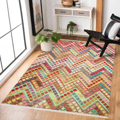 Renkli Geometrik Modern Etnik Desenli Halı  | Makinada Yıkanabilir | Hav Toz Vermez | Leke Tutmayan | Kaymaz Taban | Dijital Makine Baskı | Salon Yolluk Mutfak Halısı