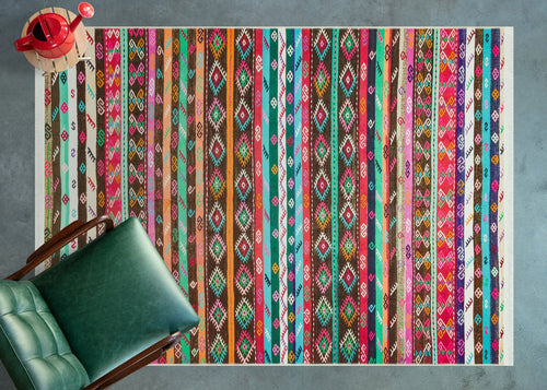 Renkli Etnik Modern Etnik Desenli Halı  | Makinada Yıkanabilir | Hav Toz Vermez | Leke Tutmayan | Kaymaz Taban | Dijital Makine Baskı | Salon Yolluk Mutfak Halısı