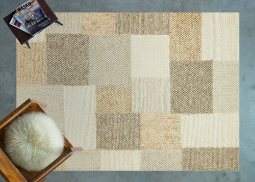 Krem Patchwork Modern Etnik Desenli Halı  | Makinada Yıkanabilir | Hav Toz Vermez | Leke Tutmayan | Kaymaz Taban | Dijital Makine Baskı | Salon Yolluk Mutfak Halısı