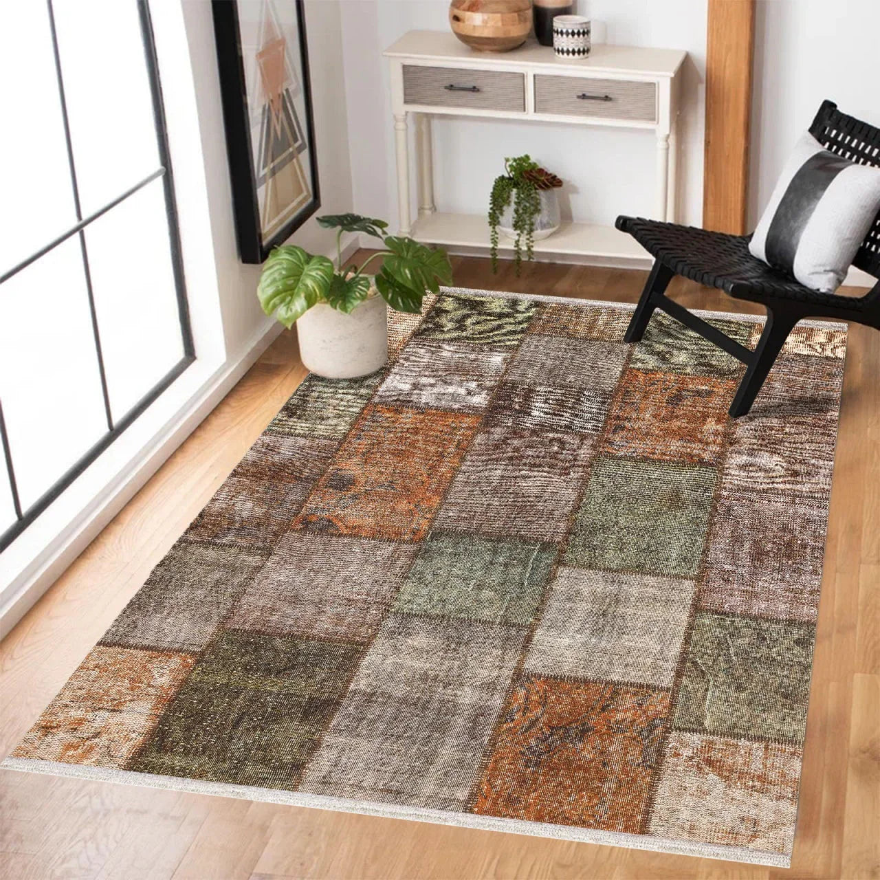 Etnik Modern Halı - Yıkanabilir - Kaymaz Taban - Pati Dostu