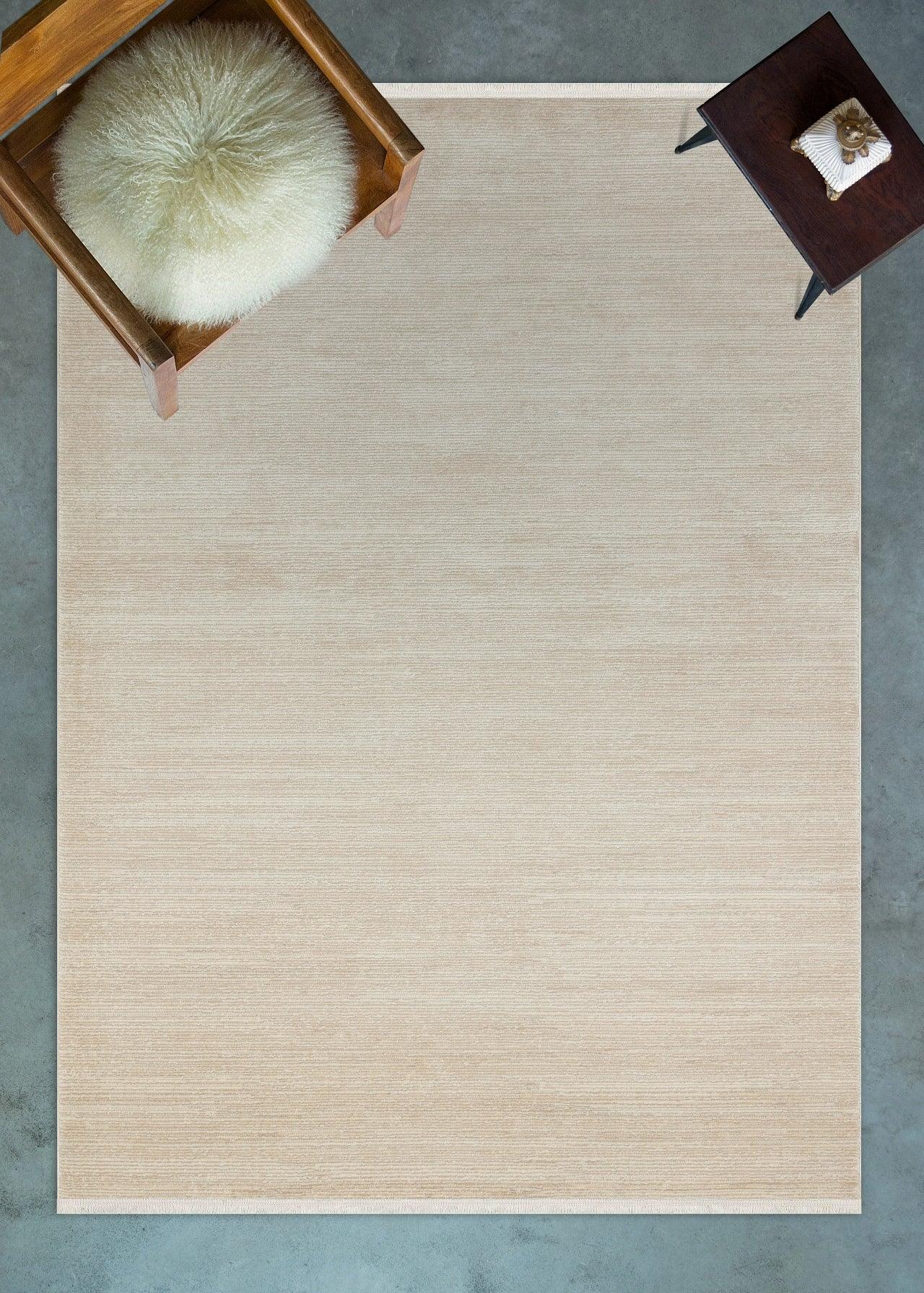 Bej Krem Düz Modern Halı - Yıkanabilir - Kaymaz Taban - Pati Dostu