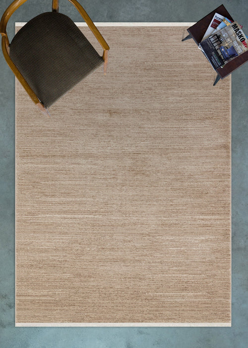 Bej Düz Modern Etnik Desenli Halı  | Makinada Yıkanabilir | Hav Toz Vermez | Leke Tutmayan | Kaymaz Taban | Dijital Makine Baskı | Salon Yolluk Mutfak Halısı