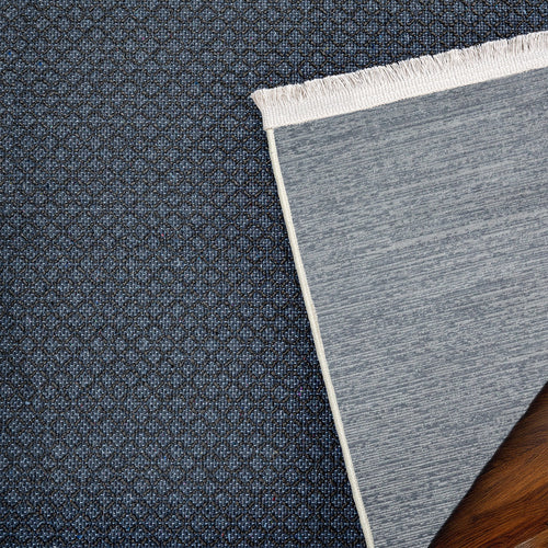 Koyu Mavi Düz Modern Etnik Desenli Halı  | Makinada Yıkanabilir | Hav Toz Vermez | Leke Tutmayan | Kaymaz Taban | Dijital Makine Baskı | Salon Yolluk Mutfak Halısı