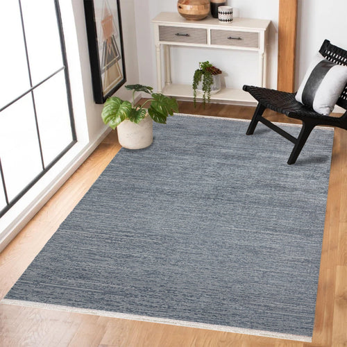 Koyu Mavi Düz Modern Etnik Desenli Halı  | Makinada Yıkanabilir | Hav Toz Vermez | Leke Tutmayan | Kaymaz Taban | Dijital Makine Baskı | Salon Yolluk Mutfak Halısı