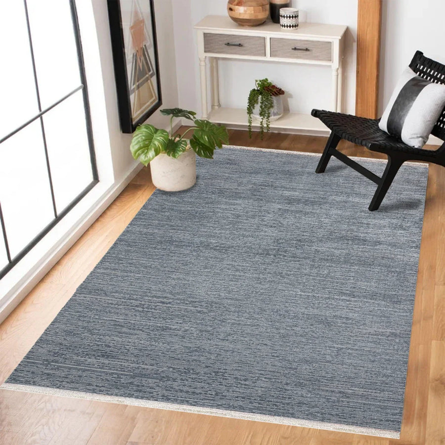 Mavi Düz Modern Halı - Yıkanabilir - Kaymaz Taban - Pati Dostu